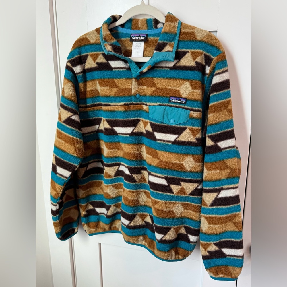 Patagonia Women’s Synchilla Geometric Aztec Fleece Snap Pullover size large - Picture 2 of 9